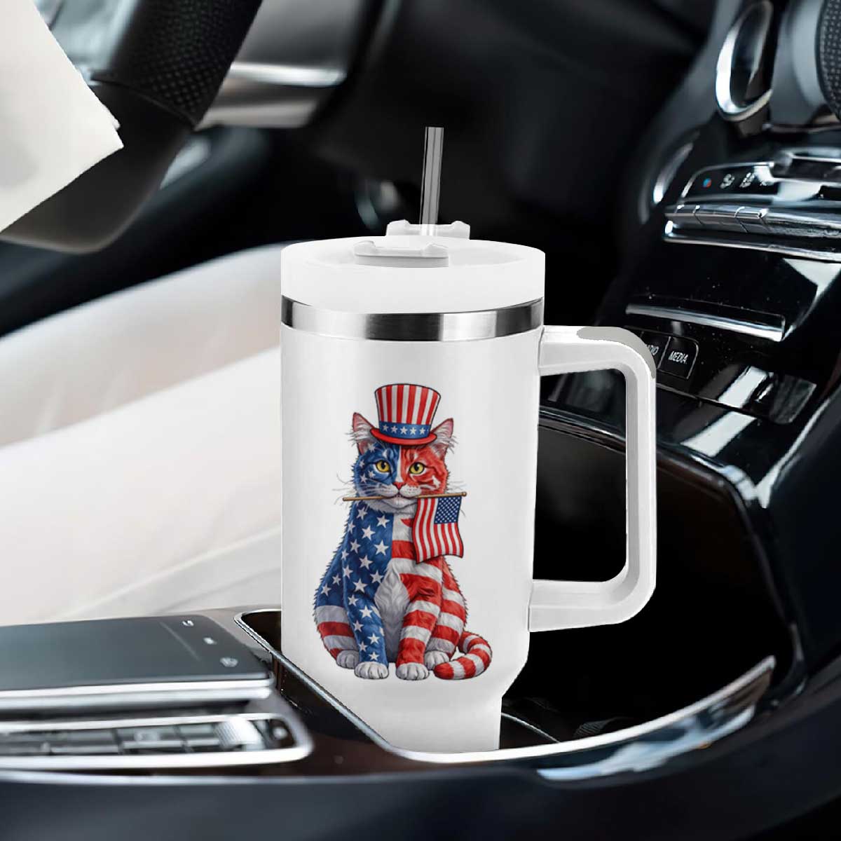 Proud American Cat Lover Tumbler With Handle Patriotic Animal Lover Gift TS12 Print Your Wear