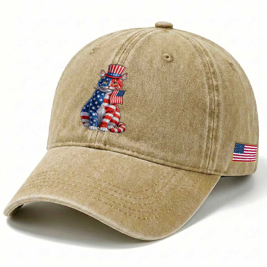 Proud American Cat Lover Washed Cotton Baseball Cap Patriotic Animal Lover Gift TS12 Print Your Wear