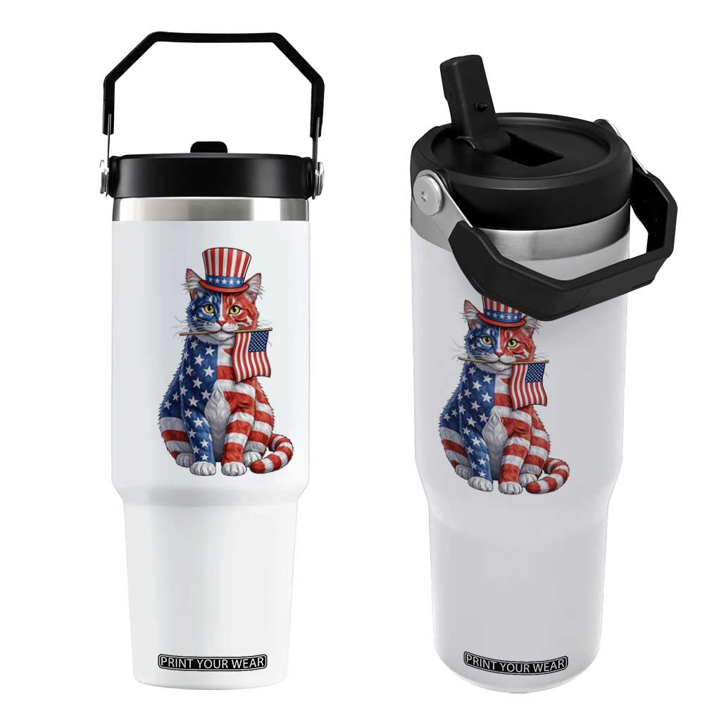 Proud American Cat Lover Flip Straw Tumbler Patriotic Animal Lover Gift TS12 One Size: 30 oz White Print Your Wear