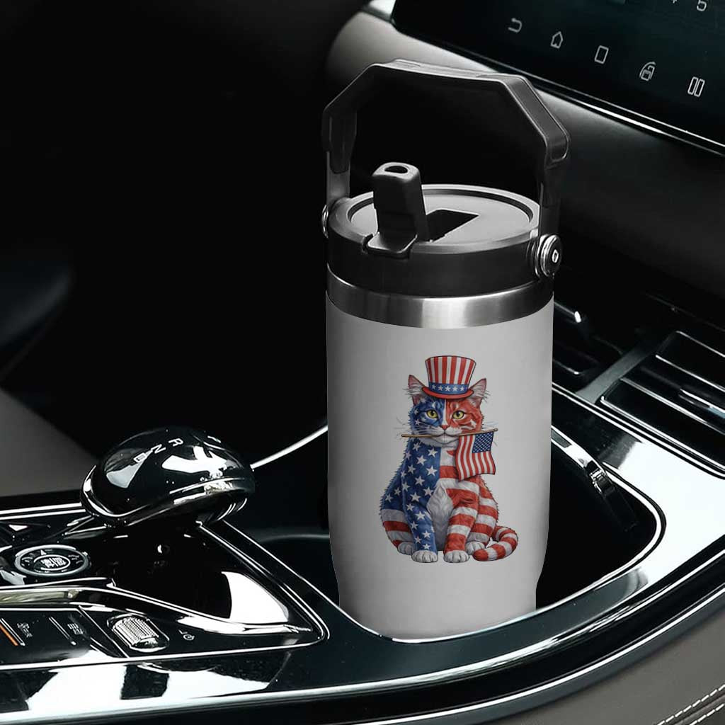 Proud American Cat Lover Flip Straw Tumbler Patriotic Animal Lover Gift TS12 Print Your Wear