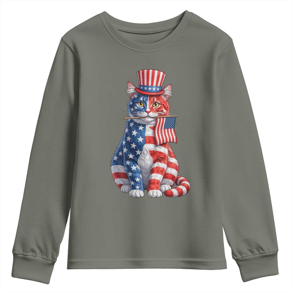 Proud American Cat Lover Youth Sweatshirt Patriotic Animal Lover Gift TS12 Military Green Print Your Wear