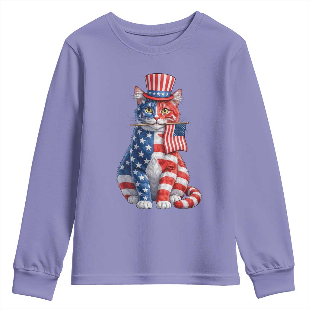 Proud American Cat Lover Youth Sweatshirt Patriotic Animal Lover Gift TS12 Violet Print Your Wear