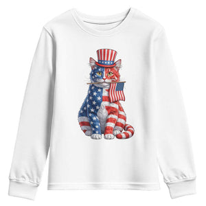 Proud American Cat Lover Youth Sweatshirt Patriotic Animal Lover Gift TS12 White Print Your Wear