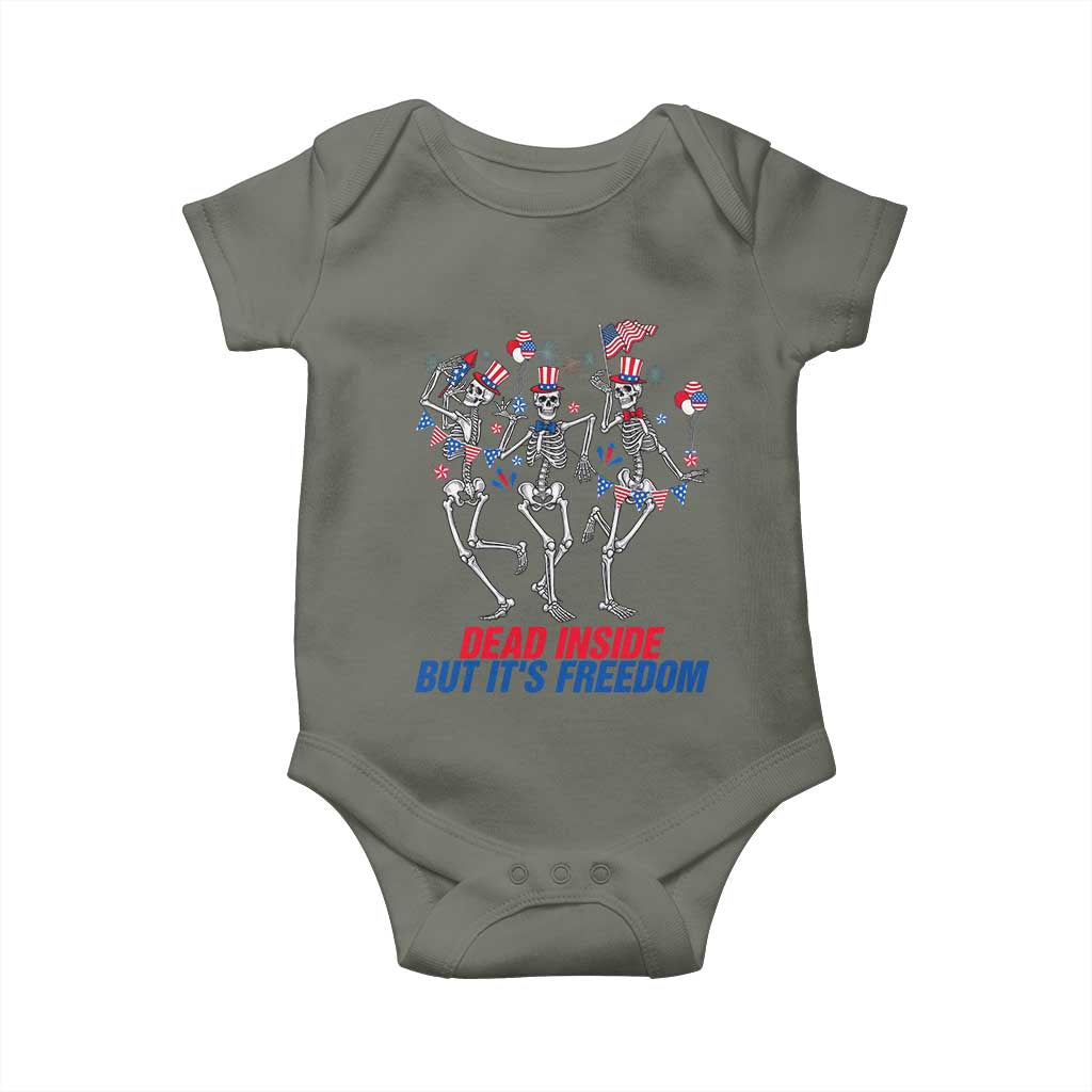 Patriotic Dancing Skeleton Baby Onesie Dead Inside But Its Freedom TS12 Military Green Print Your Wear