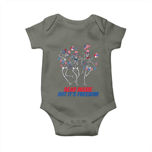 Patriotic Dancing Skeleton Baby Onesie Dead Inside But Its Freedom TS12 Military Green Print Your Wear