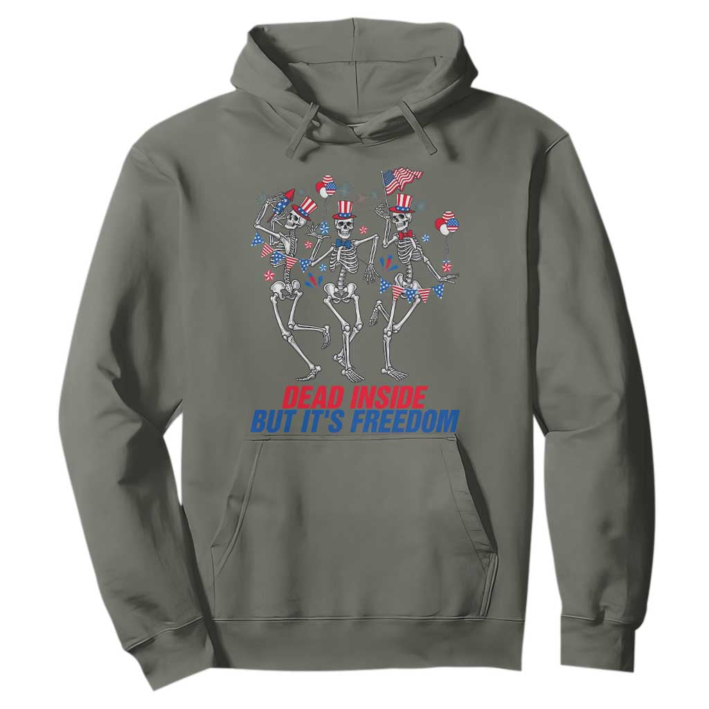Patriotic Dancing Skeleton Hoodie Dead Inside But Its Freedom TS12 Military Green Print Your Wear