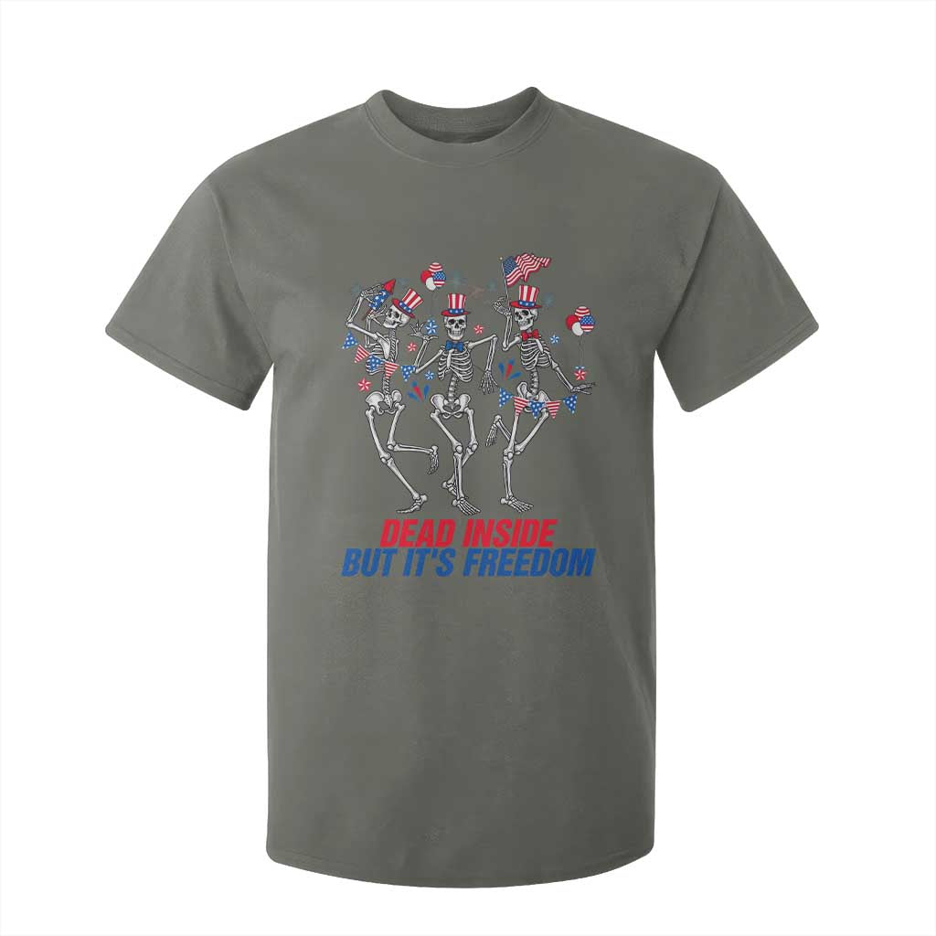 Patriotic Dancing Skeleton T Shirt For Kid Dead Inside But Its Freedom TS12 Military Green Print Your Wear