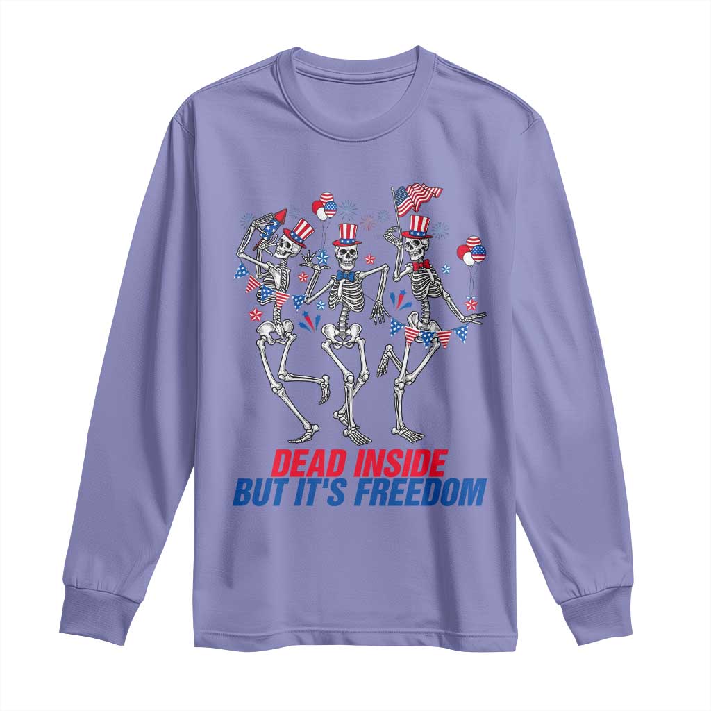 Patriotic Dancing Skeleton Long Sleeve Shirt Dead Inside But Its Freedom TS12 Violet Print Your Wear