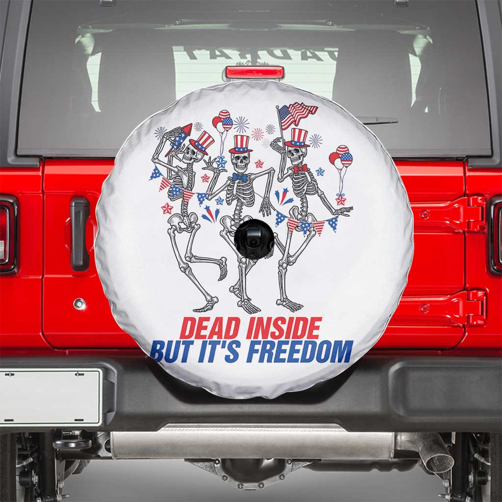 Patriotic Dancing Skeleton Spare Tire Cover Dead Inside But Its Freedom TS12 White Print Your Wear