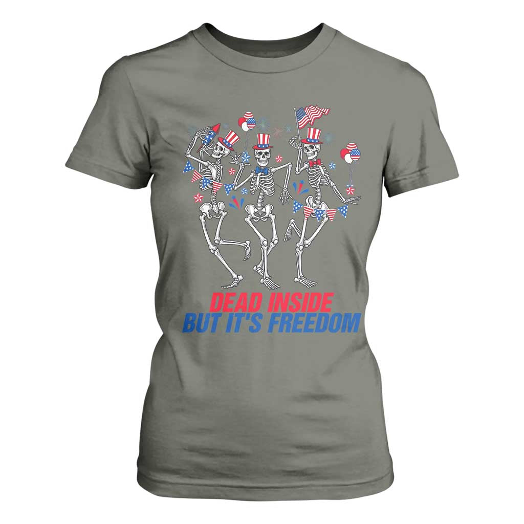 Patriotic Dancing Skeleton T Shirt For Women Dead Inside But Its Freedom TS12 Military Green Print Your Wear