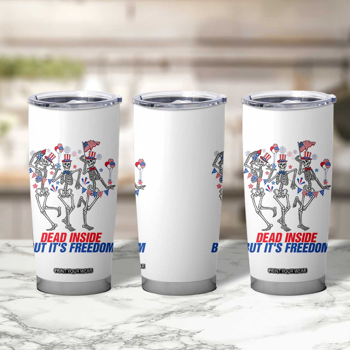 Patriotic Dancing Skeleton Tumbler Cup Dead Inside But Its Freedom TS12 Print Your Wear