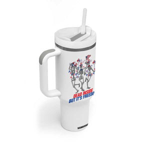 Patriotic Dancing Skeleton Tumbler With Handle Dead Inside But Its Freedom TS12 Print Your Wear