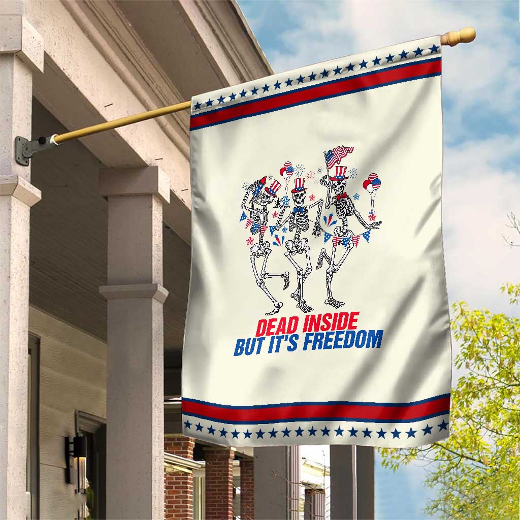Patriotic Dancing Skeleton Garden Flag Dead Inside But Its Freedom TS12 Modern Beige Red Print Your Wear