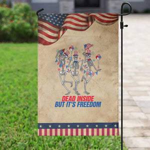 Patriotic Dancing Skeleton Garden Flag Dead Inside But Its Freedom TS12 Vintage Rustic Tan Navy Print Your Wear