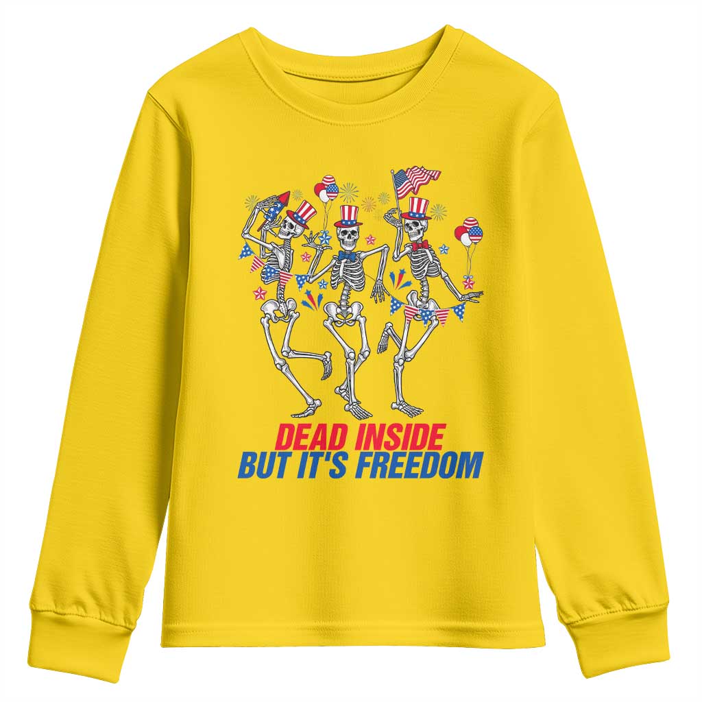 Patriotic Dancing Skeleton Youth Sweatshirt Dead Inside But Its Freedom TS12 Daisy Print Your Wear