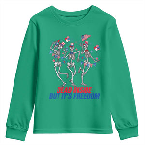 Patriotic Dancing Skeleton Youth Sweatshirt Dead Inside But Its Freedom TS12 Irish Green Print Your Wear