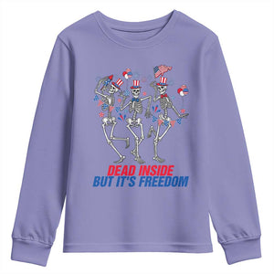 Patriotic Dancing Skeleton Youth Sweatshirt Dead Inside But Its Freedom TS12 Violet Print Your Wear