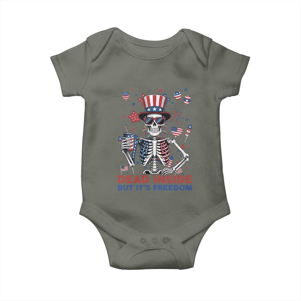 Funny Skeleton Dead Inside But Its Freedom Baby Onesie Patriotic Gift TS12 Military Green Print Your Wear