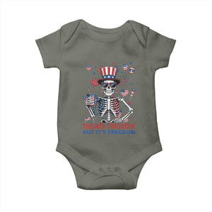 Funny Skeleton Dead Inside But Its Freedom Baby Onesie Patriotic Gift TS12 Military Green Print Your Wear