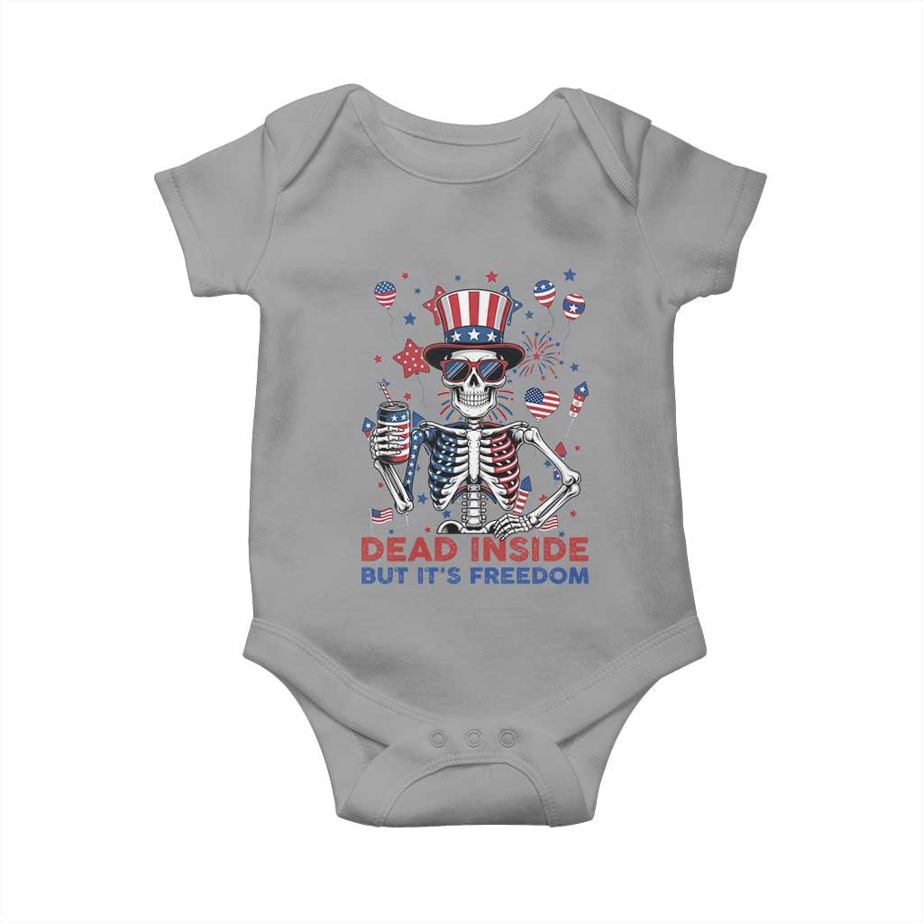Funny Skeleton Dead Inside But Its Freedom Baby Onesie Patriotic Gift TS12 Sport Gray Print Your Wear
