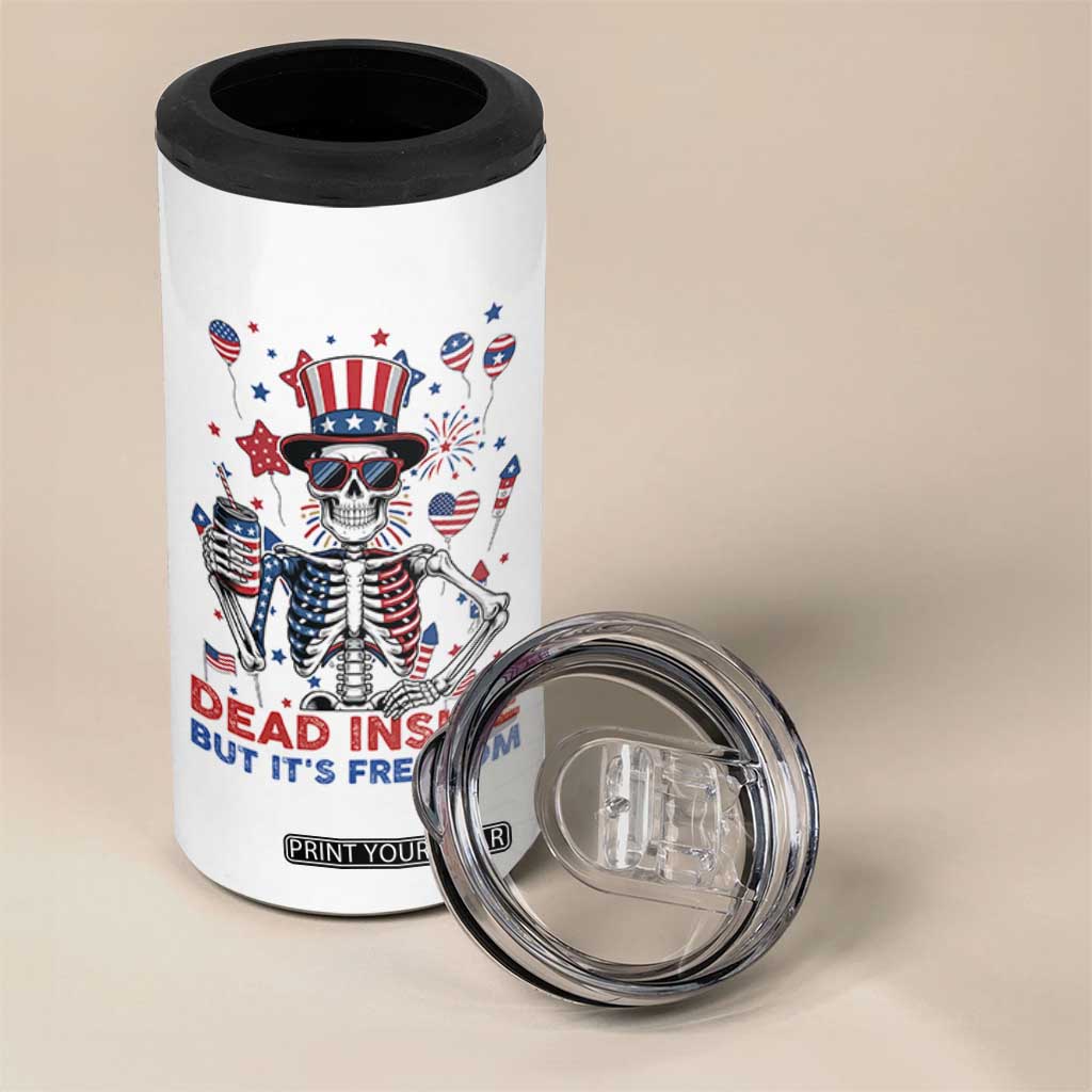 Funny Skeleton Dead Inside But Its Freedom 4 in 1 Can Cooler Tumbler Patriotic Gift TS12 Print Your Wear