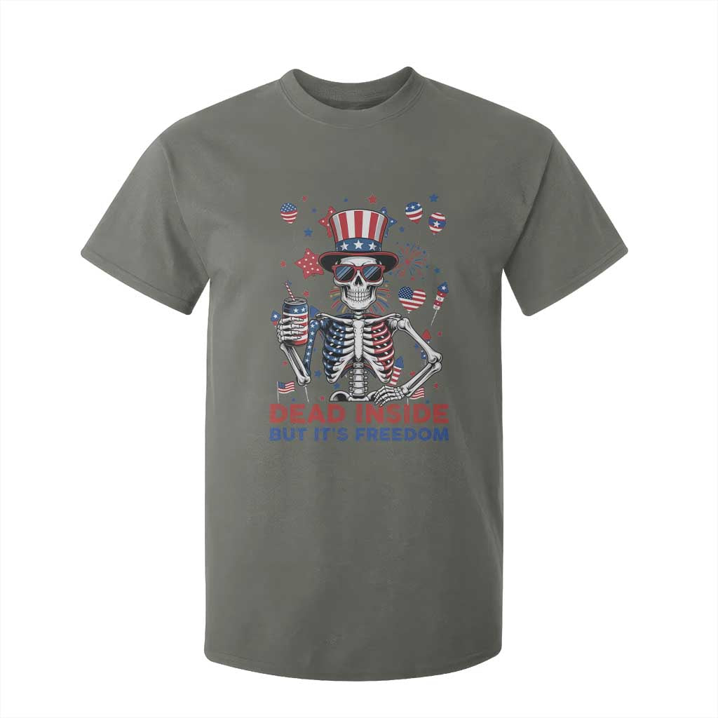 Funny Skeleton Dead Inside But Its Freedom T Shirt For Kid Patriotic Gift TS12 Military Green Print Your Wear