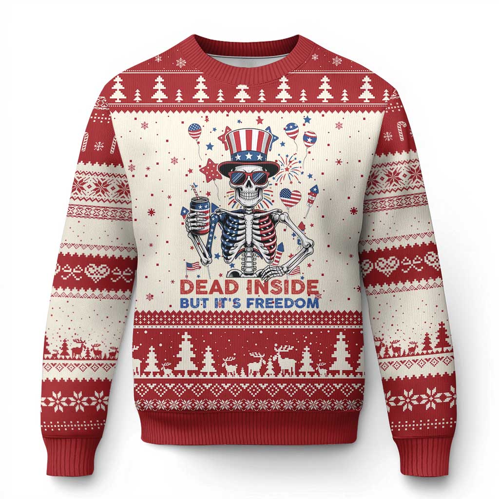 Funny Skeleton Dead Inside But Its Freedom Ugly Christmas Sweater Patriotic Gift TS12 Beige Red Print Your Wear