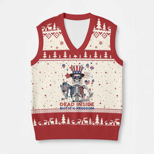 Funny Skeleton Dead Inside But Its Freedom V-Neck Knit Sweater Vest Patriotic Gift TS12 Beige Red Print Your Wear