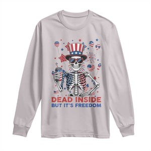 Funny Skeleton Dead Inside But Its Freedom Long Sleeve Shirt Patriotic Gift TS12 Ice Gray Print Your Wear