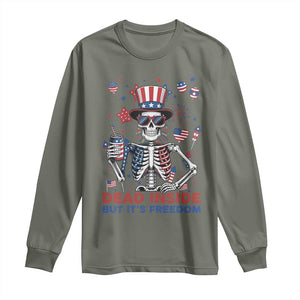 Funny Skeleton Dead Inside But Its Freedom Long Sleeve Shirt Patriotic Gift TS12 Military Green Print Your Wear