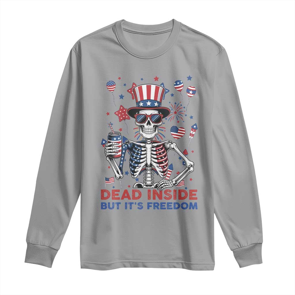 Funny Skeleton Dead Inside But Its Freedom Long Sleeve Shirt Patriotic Gift TS12 Sport Gray Print Your Wear