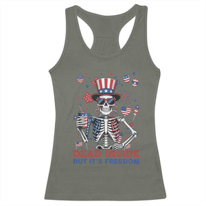 Funny Skeleton Dead Inside But Its Freedom Racerback Tank Top Patriotic Gift TS12 Military Green Print Your Wear