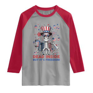 Funny Skeleton Dead Inside But Its Freedom Raglan Shirt Patriotic Gift TS12 Sport Gray Red Print Your Wear