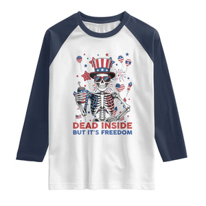 Funny Skeleton Dead Inside But Its Freedom Raglan Shirt Patriotic Gift TS12 White Navy Print Your Wear