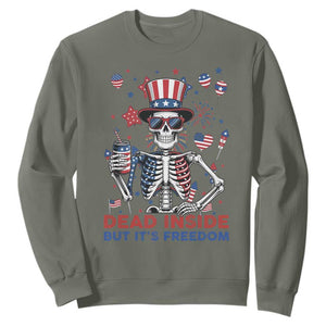 Funny Skeleton Dead Inside But Its Freedom Sweatshirt Patriotic Gift TS12 Military Green Print Your Wear