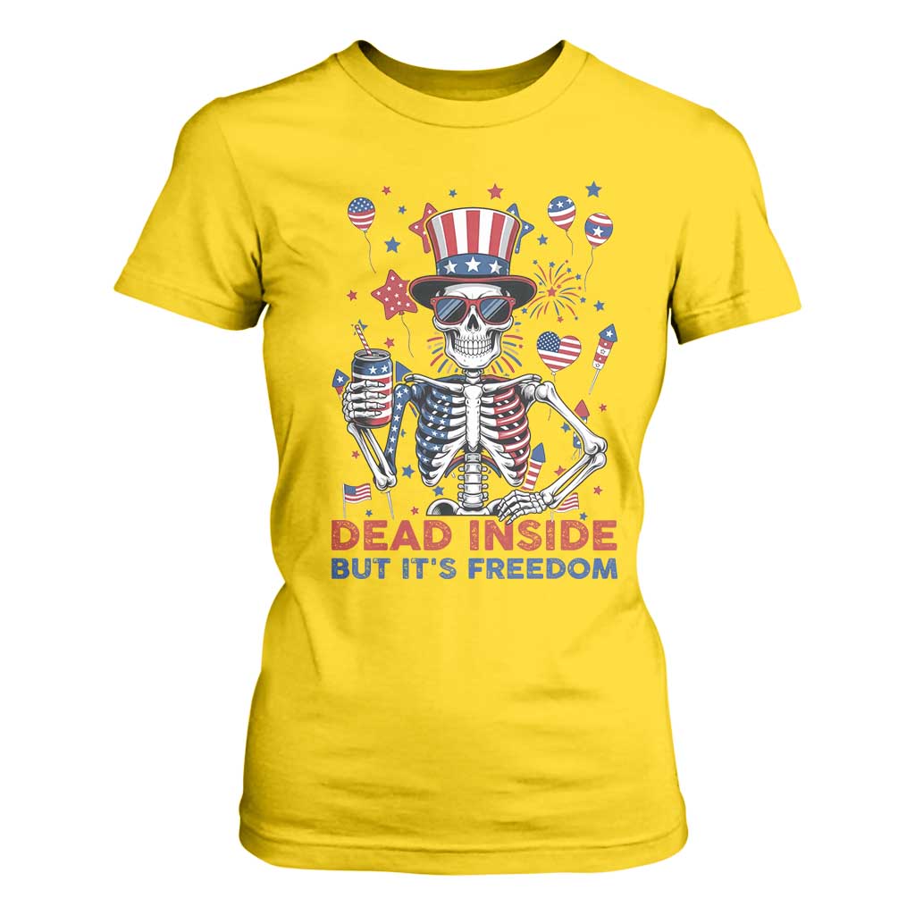 Funny Skeleton Dead Inside But Its Freedom T Shirt For Women Patriotic Gift TS12 Daisy Print Your Wear
