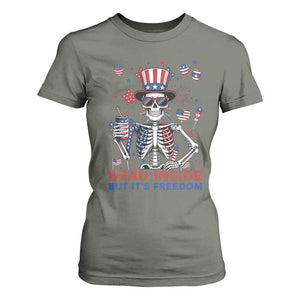 Funny Skeleton Dead Inside But Its Freedom T Shirt For Women Patriotic Gift TS12 Military Green Print Your Wear