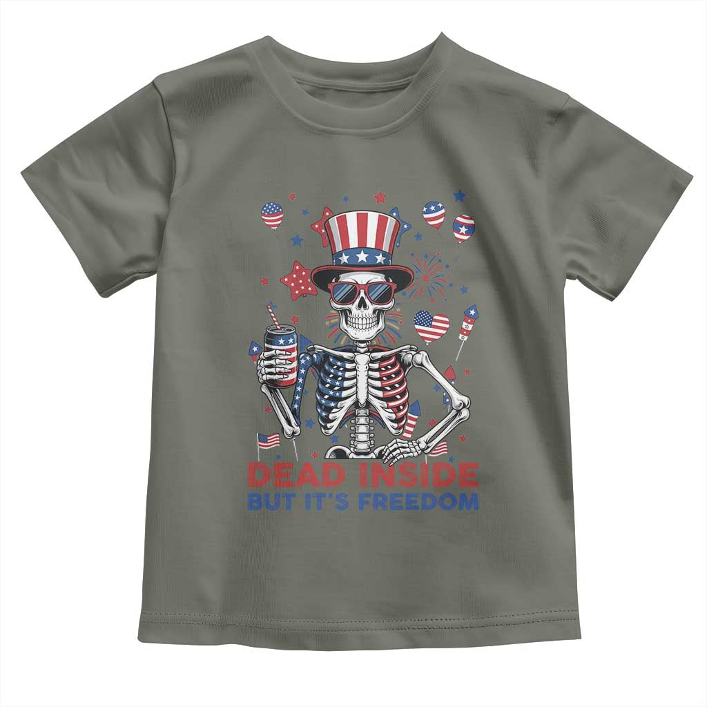 Funny Skeleton Dead Inside But Its Freedom Toddler T Shirt Patriotic Gift TS12 Military Green Print Your Wear