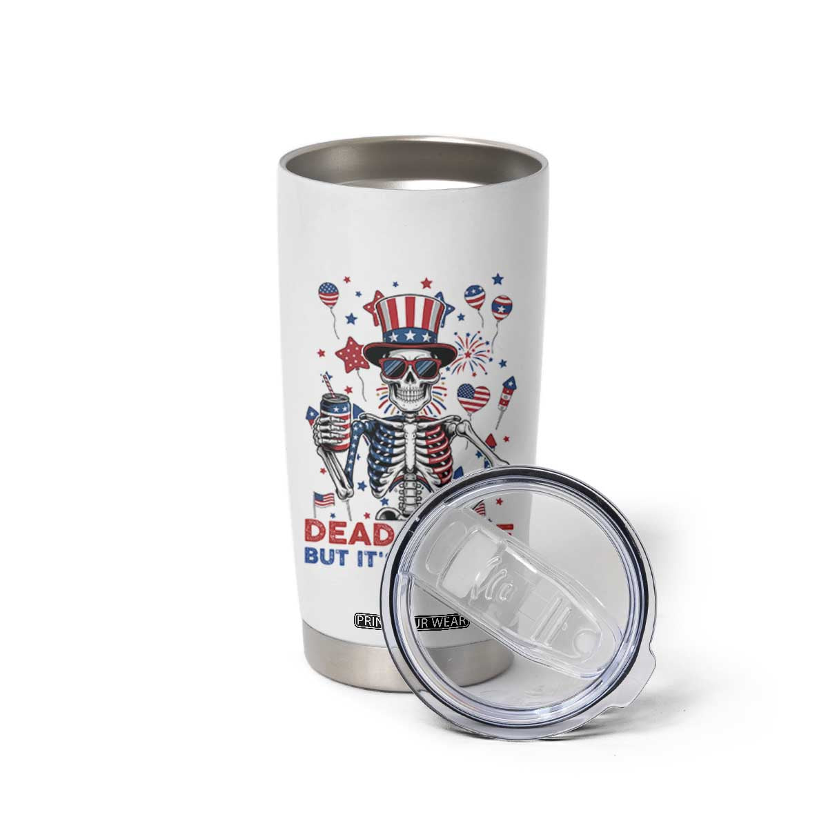Funny Skeleton Dead Inside But Its Freedom Tumbler Cup Patriotic Gift TS12 Print Your Wear