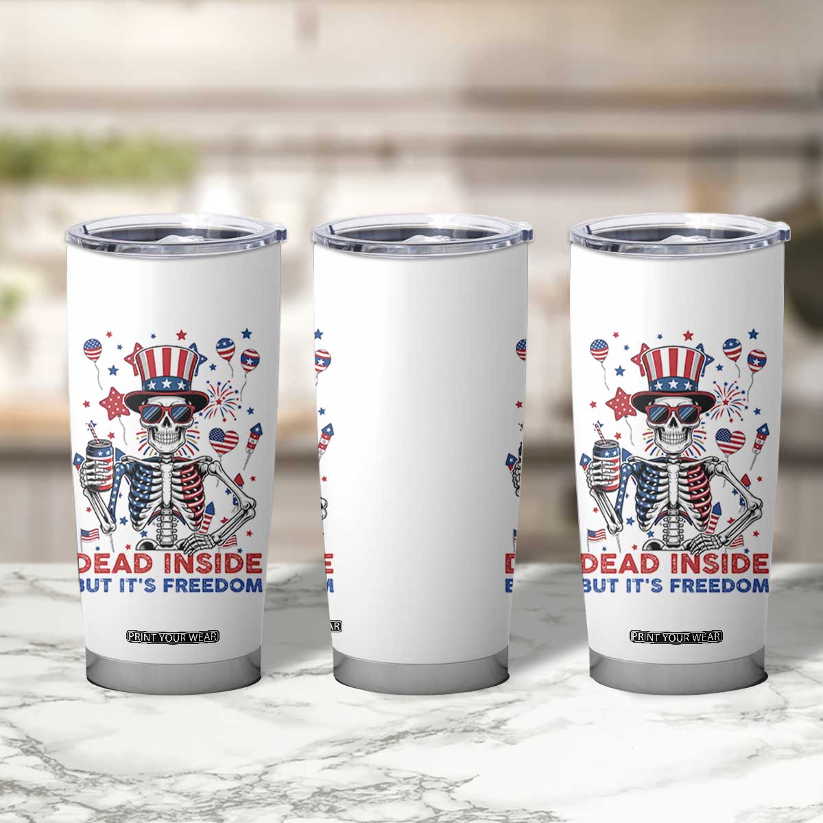 Funny Skeleton Dead Inside But Its Freedom Tumbler Cup Patriotic Gift TS12 Print Your Wear