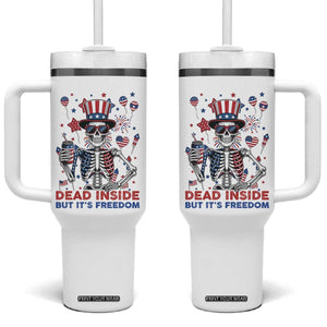 Funny Skeleton Dead Inside But Its Freedom Tumbler With Handle Patriotic Gift TS12 One Size: 40 oz White Print Your Wear