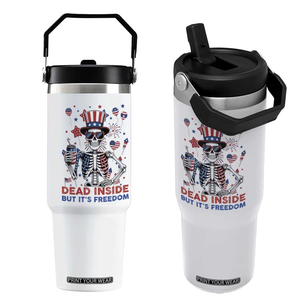 Funny Skeleton Dead Inside But Its Freedom Flip Straw Tumbler Patriotic Gift TS12 One Size: 30 oz White Print Your Wear
