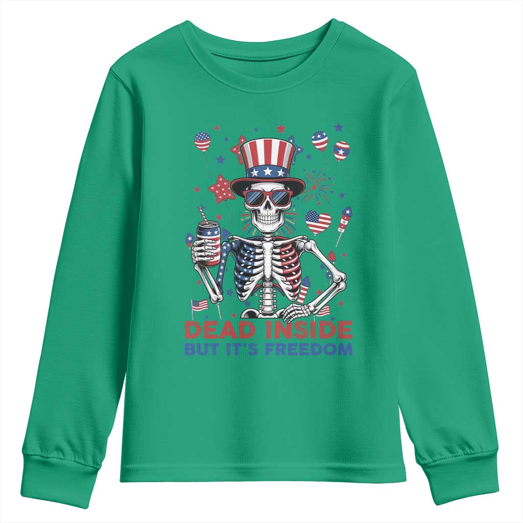 Funny Skeleton Dead Inside But Its Freedom Youth Sweatshirt Patriotic Gift TS12 Irish Green Print Your Wear