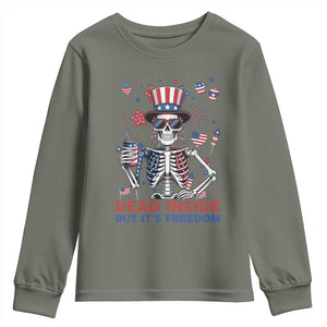 Funny Skeleton Dead Inside But Its Freedom Youth Sweatshirt Patriotic Gift TS12 Military Green Print Your Wear