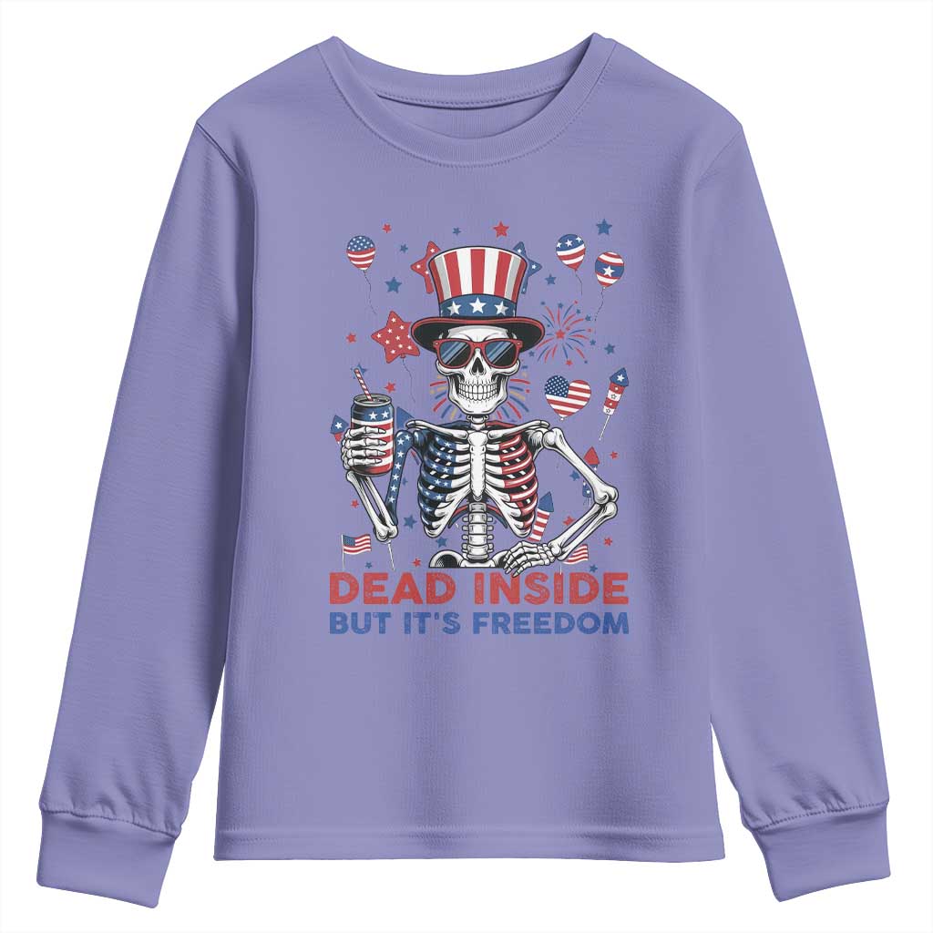 Funny Skeleton Dead Inside But Its Freedom Youth Sweatshirt Patriotic Gift TS12 Violet Print Your Wear