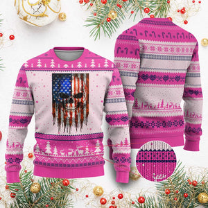 Patriotic Skull American Flag USA Pride Ugly Christmas Sweater TS12 Hot Pink Print Your Wear