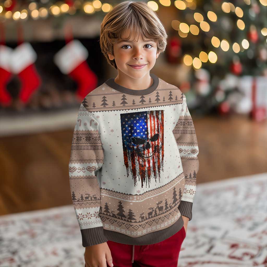 Patriotic Skull American Flag USA Pride Ugly Christmas Sweater TS12 Mocha Mousse Print Your Wear