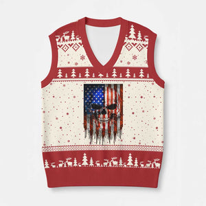 Patriotic Skull American Flag USA Pride V-Neck Knit Sweater Vest TS12 Beige Red Print Your Wear