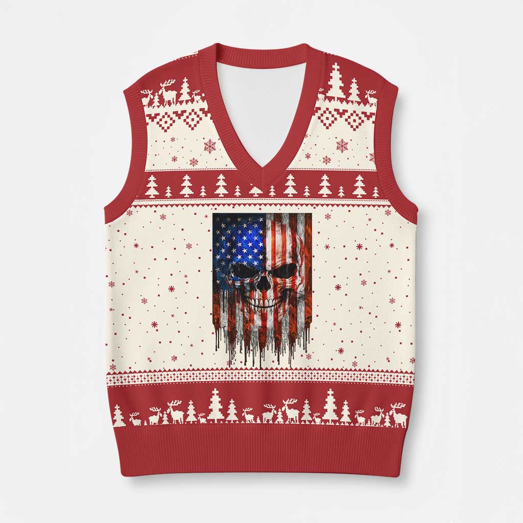 Patriotic Skull American Flag USA Pride V-Neck Knit Sweater Vest TS12 Beige Red Print Your Wear
