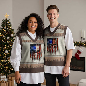 Patriotic Skull American Flag USA Pride V-Neck Knit Sweater Vest TS12 Mocha Mousse Print Your Wear